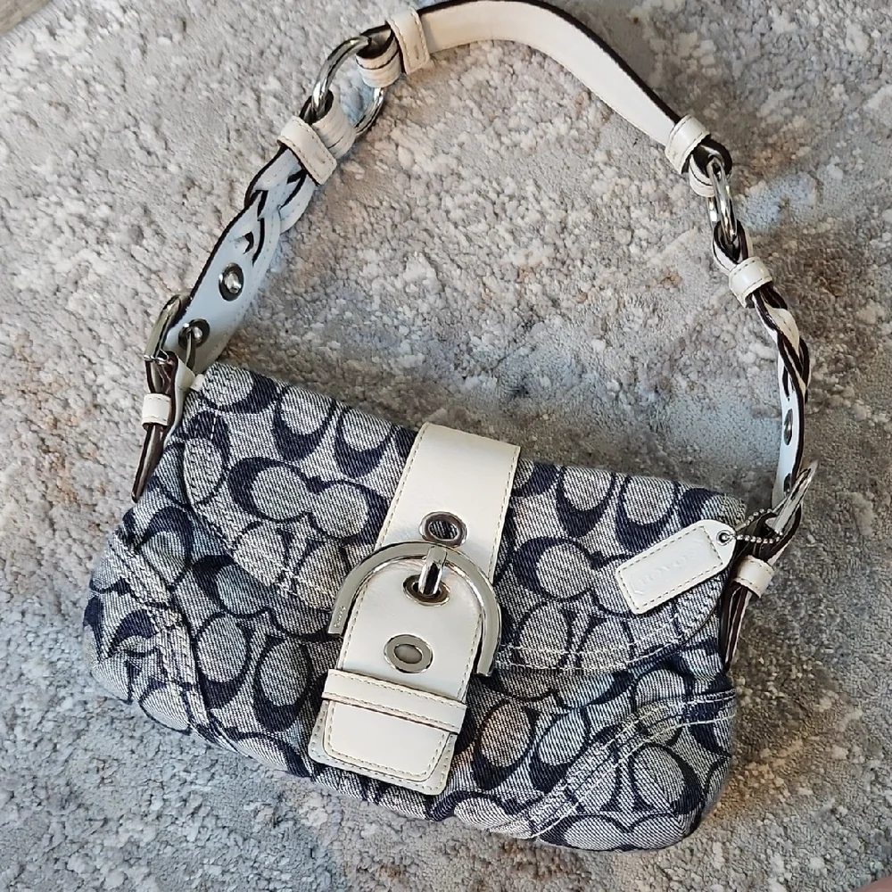 Coach Blue and White Monogram Shoulder Bag - Picture 2 of 7